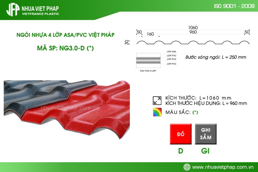 Mái lợp nhựa 4 lớp Nhựa Việt Pháp